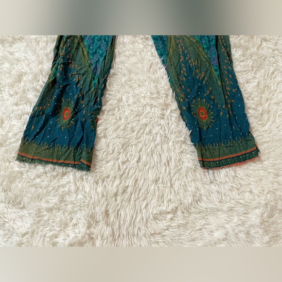 Majestic Peacock Boho Festival Hippie Indie Gypsy Harlem Palazzo Pants Green S M - Picture 8 of 14